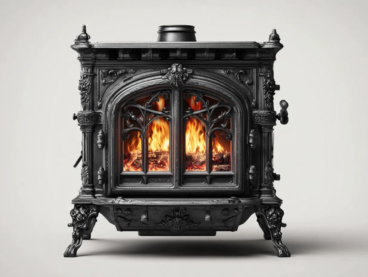 Camino - Ghisa - 68x48x82 cm - Nero - Stile classico-Cozymyhut