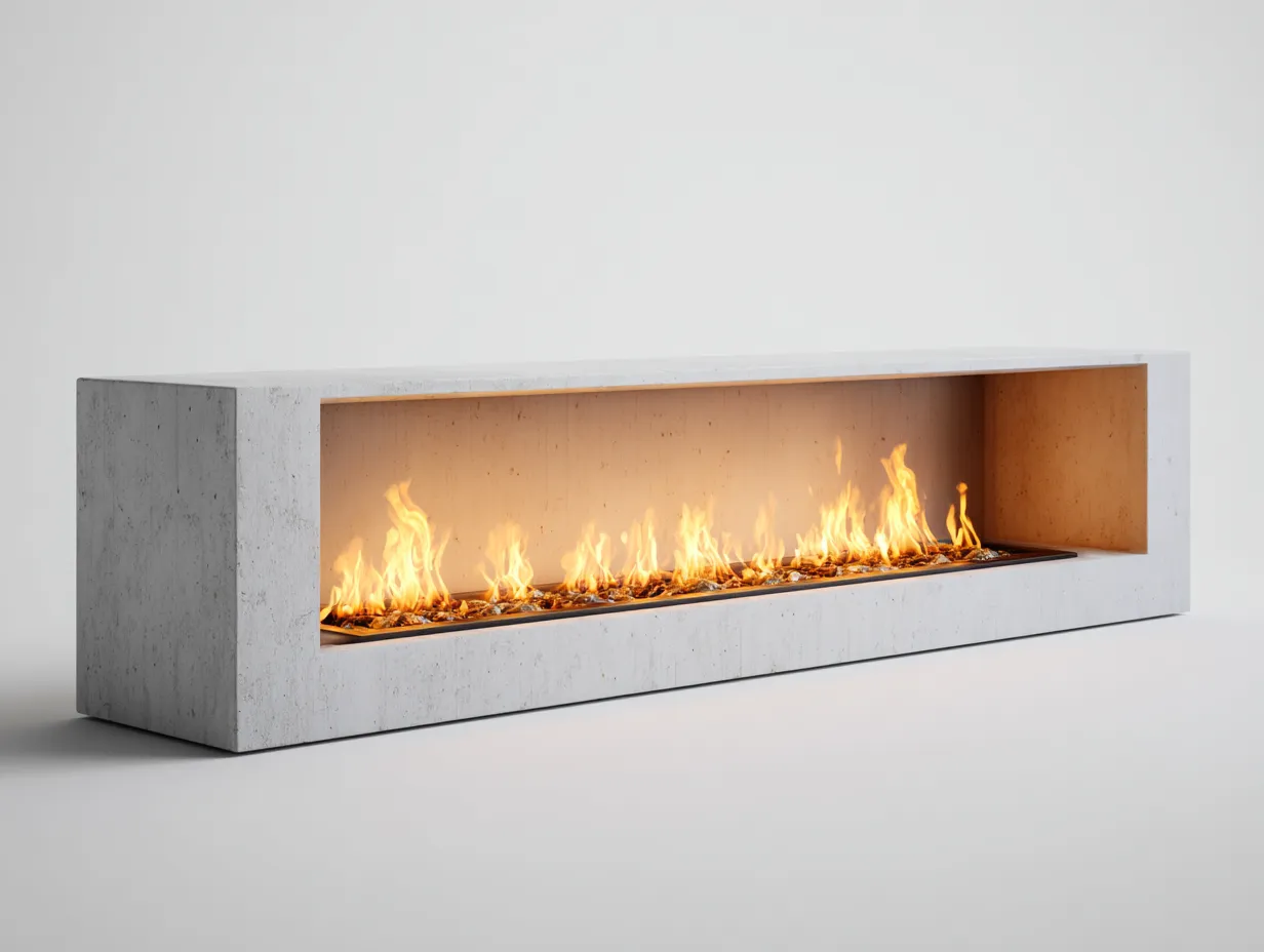 Camino - Acciaio-Cemento - 180x28x60 cm - Grigio - Stile moderno-Cozymyhut