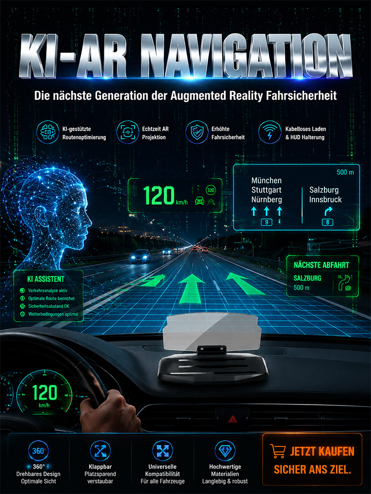 🚗 HUD‑Head‑Up‑Display Handyhalter | Kabelloses Laden + Navigationsprojektion