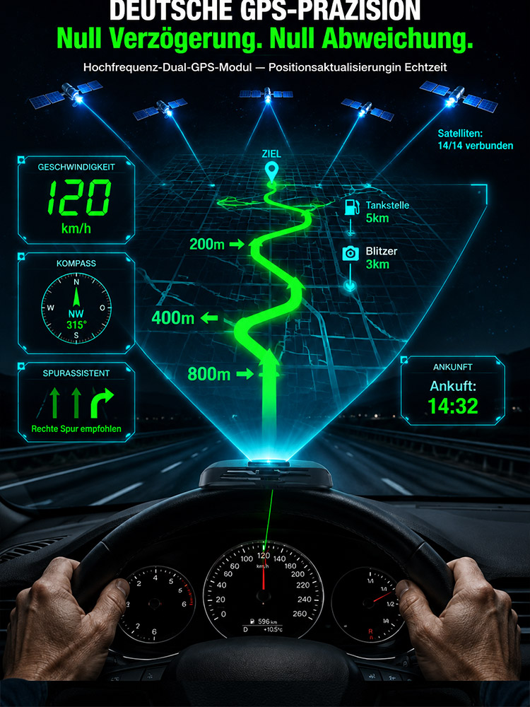 🚗 HUD‑Head‑Up‑Display Handyhalter | Kabelloses Laden + Navigationsprojektion