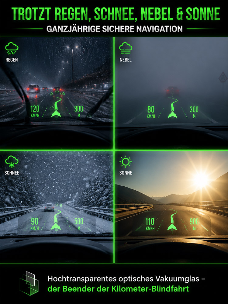 🚗 HUD‑Head‑Up‑Display Handyhalter | Kabelloses Laden + Navigationsprojektion