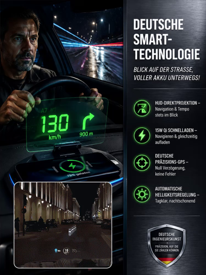 🚗 HUD‑Head‑Up‑Display Handyhalter | Kabelloses Laden + Navigationsprojektion