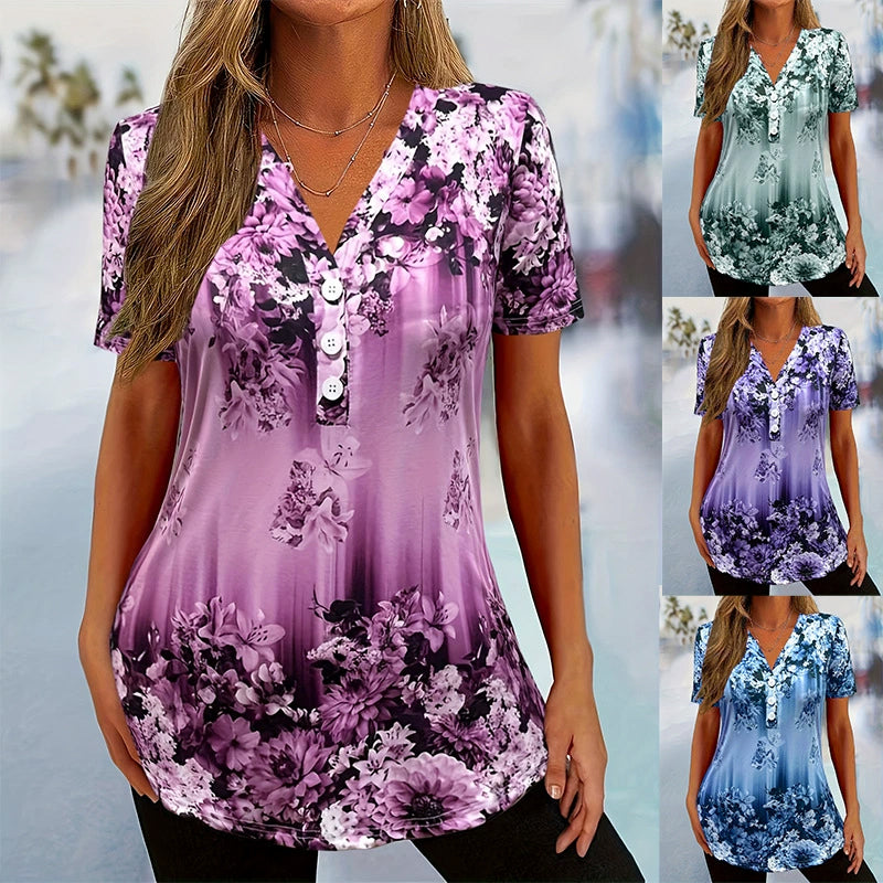 🌸 Elegancka damska bluzka z kwiatowym nadrukiem | Luźny krój | XL–6XL | 4 kolory 💜💙💚