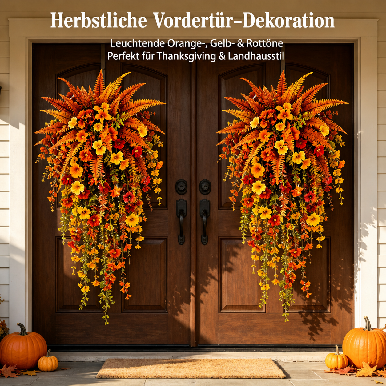 🍂 Artificial Fall Harvest Hanging Basket – Autumn Porch & Door Decoration