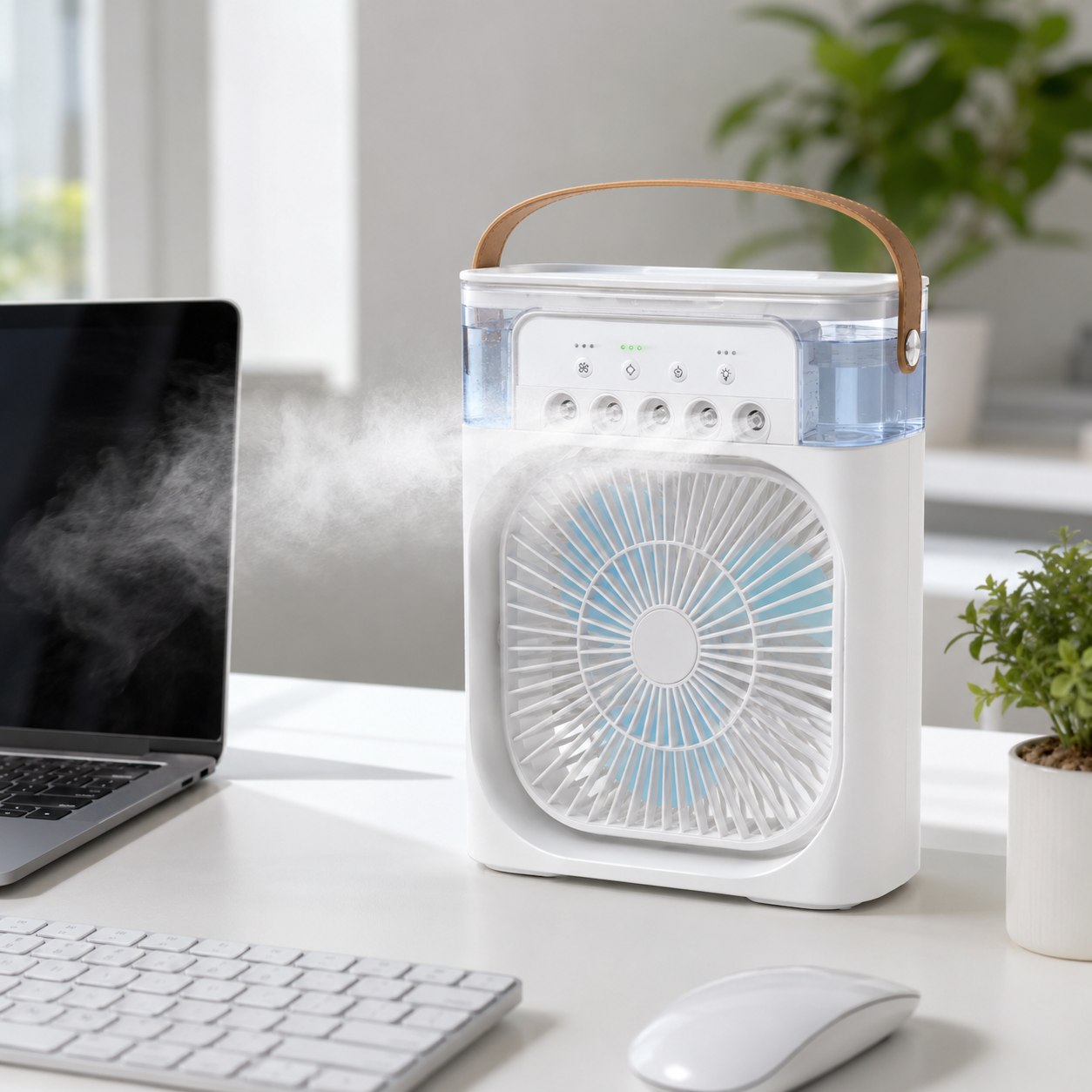 ❄️ 3-in-1 Tragbarer Tischventilator mit Luftkühlung | Leiser USB-Mini-Luftbefeuchter