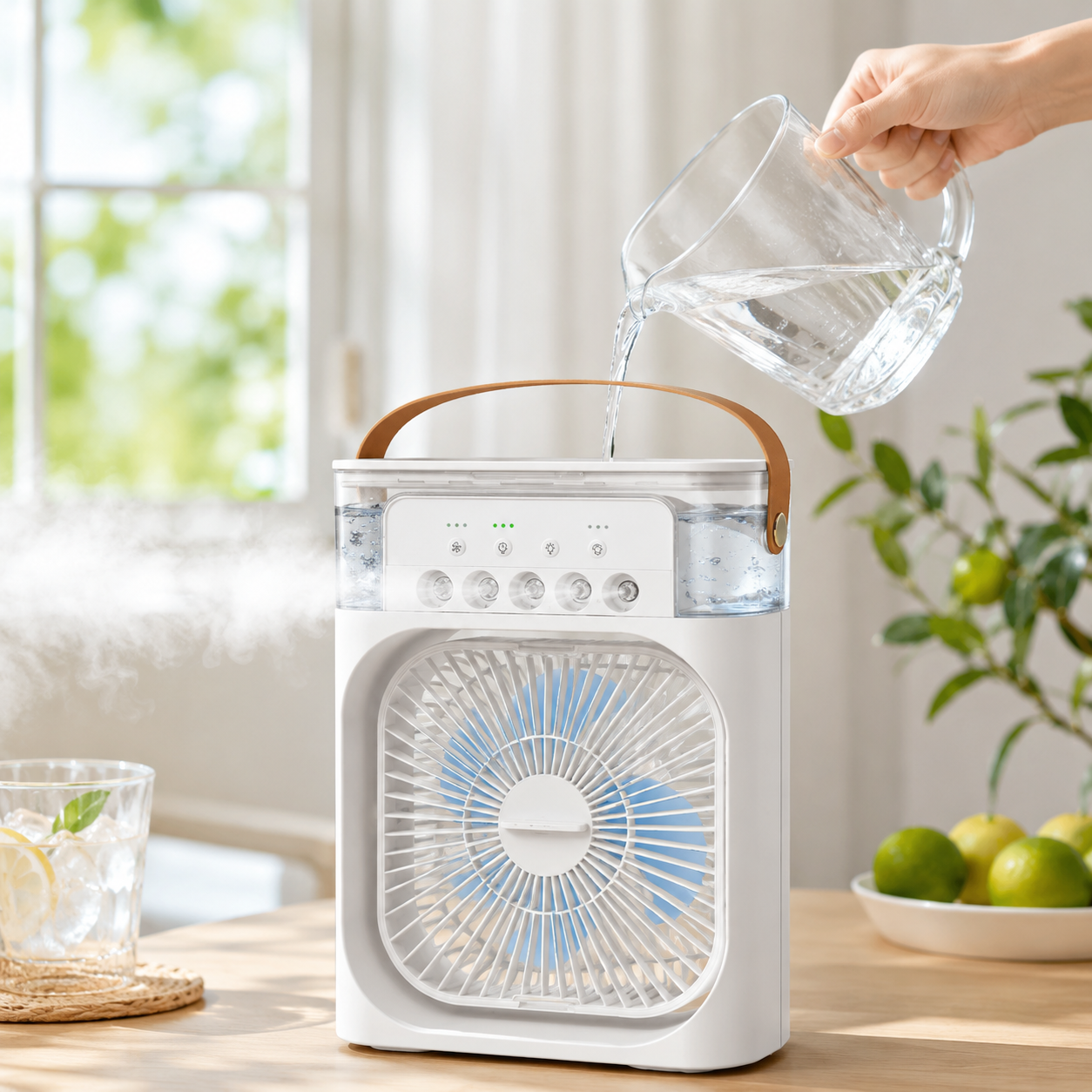 ❄️ 3-in-1 Tragbarer Tischventilator mit Luftkühlung | Leiser USB-Mini-Luftbefeuchter