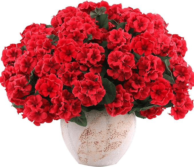 Artificial Geranium Flowers for Outdoors UV  Resistant Garden Plants Faux Flowers for Home Kitchen Table Centerpieces Decor