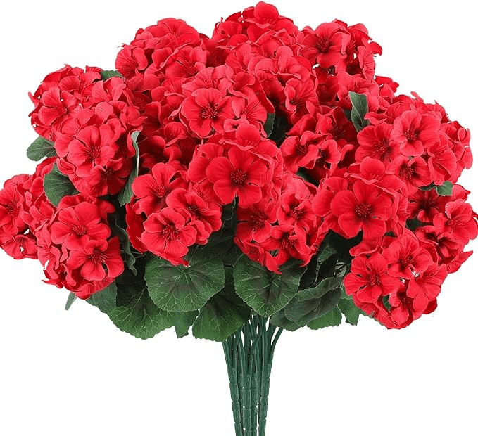 Artificial Geranium Flowers for Outdoors UV  Resistant Garden Plants Faux Flowers for Home Kitchen Table Centerpieces Decor
