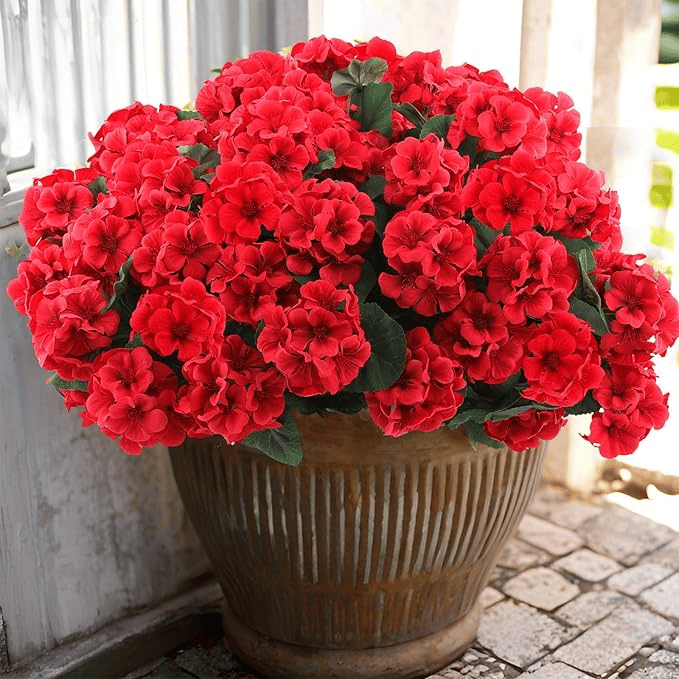 Artificial Geranium Flowers for Outdoors UV  Resistant Garden Plants Faux Flowers for Home Kitchen Table Centerpieces Decor