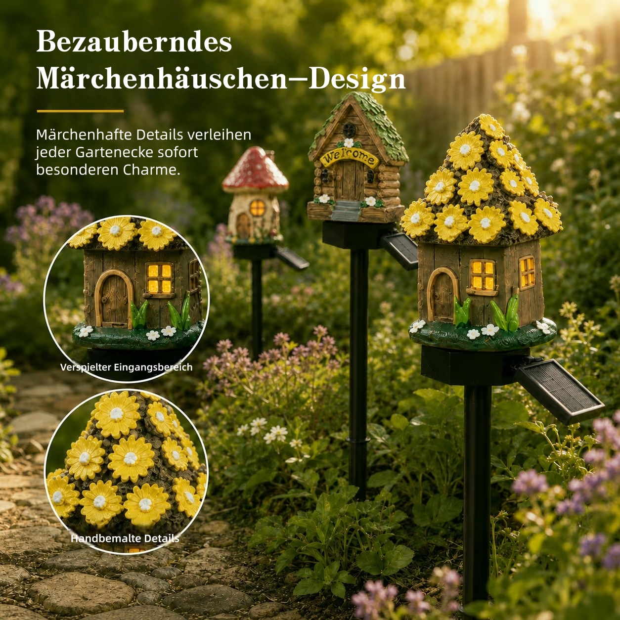 🍄Solar-Gartenleuchte in Pilzform mit Märchenmotiv