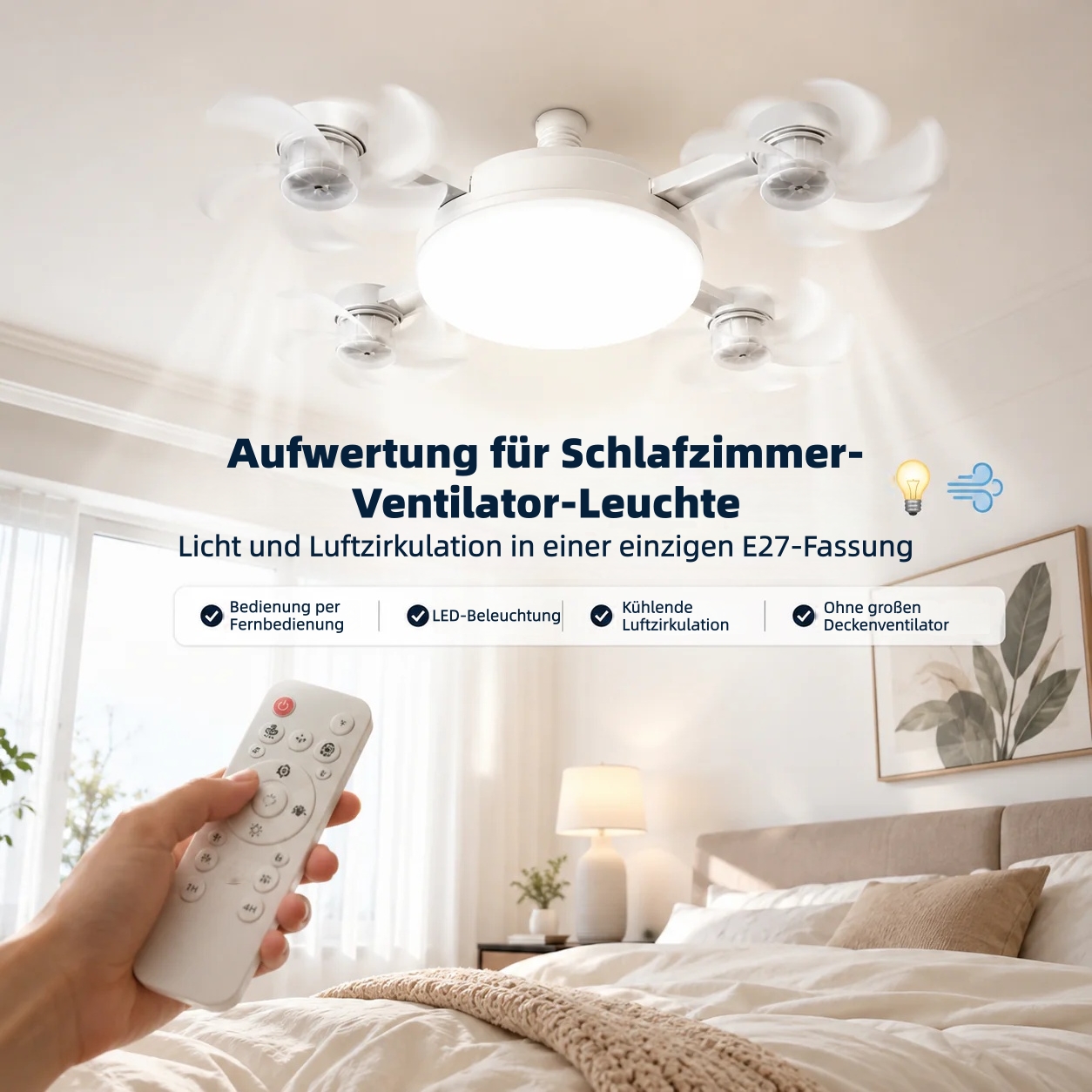 🔥Einschraubbarer Deckenventilator mit Beleuchtung – LED-Lüfter mit Fernbedienung für heiße Räume