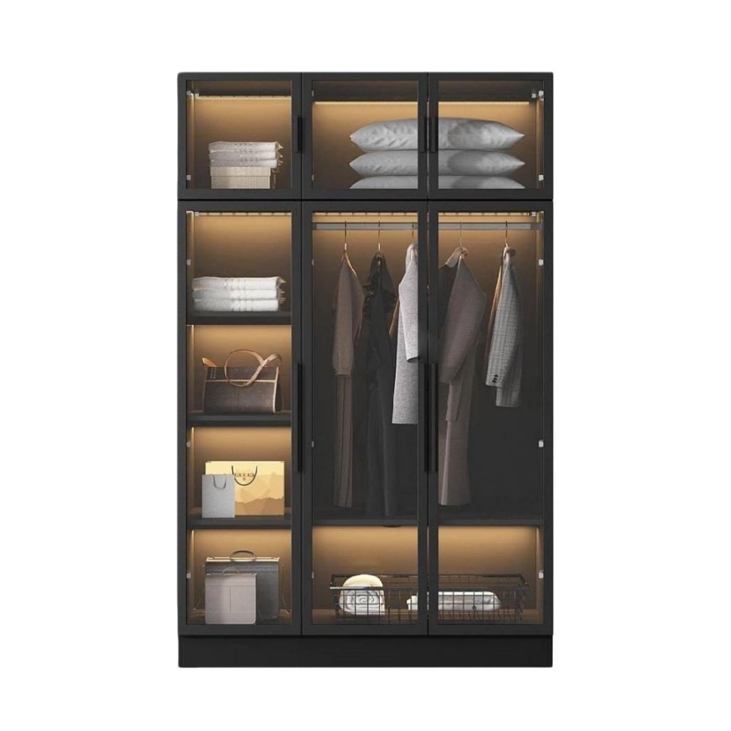 Meuble de rangement avec éclairage intégré pour chambre en bois - 150 x 80 x 40-velnoraliving