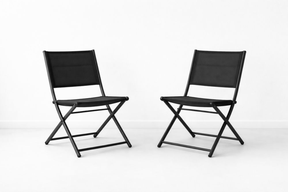 Lot de 2 chaises pliantes en métal et tissu polyester noir-woodmingle