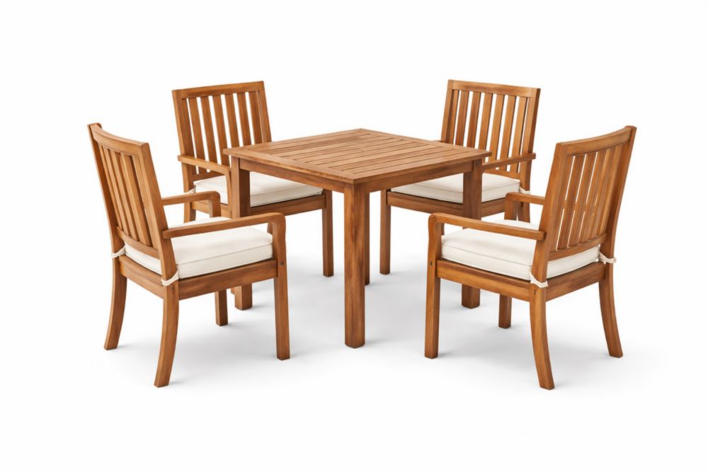 Ensemble de Table Carrée en Bois d'Acacia avec 4 Chaises et Coussins Amovibles-woodmingle