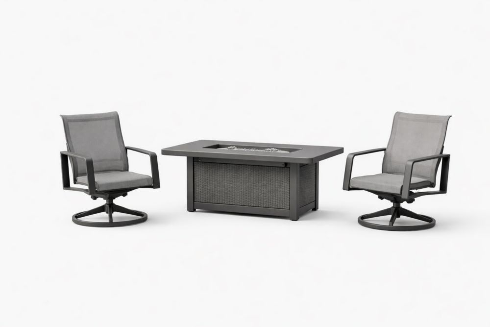 Ensemble de mobilier de jardin en aluminium avec table rectangulaire et fauteuils pivotants gris-woodmingle