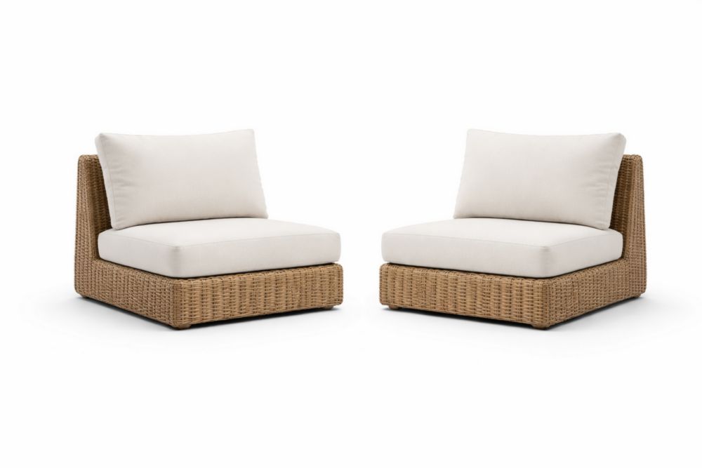 Ensemble de 2 chaises modulaires d'extérieur en résine tressée avec coussins polyester beige-woodmingle