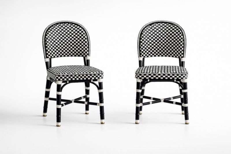 Chaises Bistrot Noir et Blanc en Rotin Synthétique, Lot de 2-woodmingle