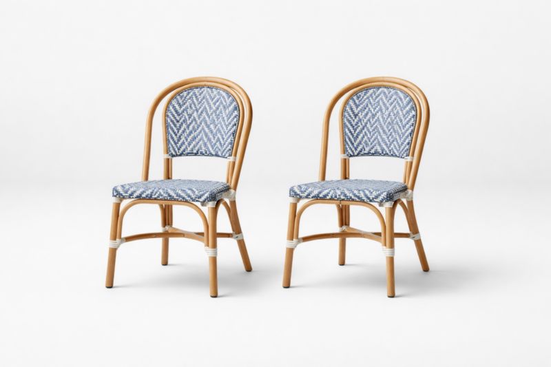 Lot de 2 Chaises en Rotin Bleu et Blanc-woodmingle