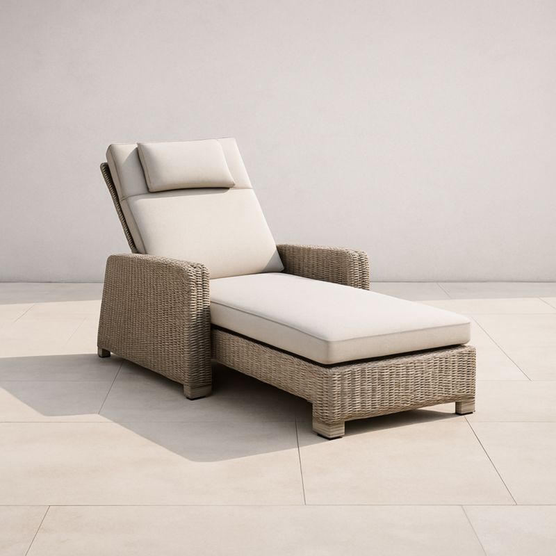 Chaise Longue Réglable Extérieur Rotin et Tissu Beige-woodmingle