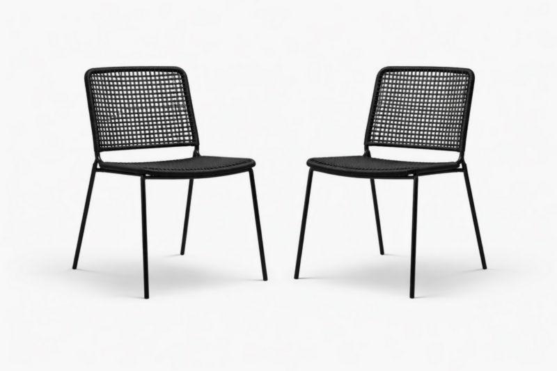 Lot de 2 chaises en métal et rotin synthétique Noir-woodmingle