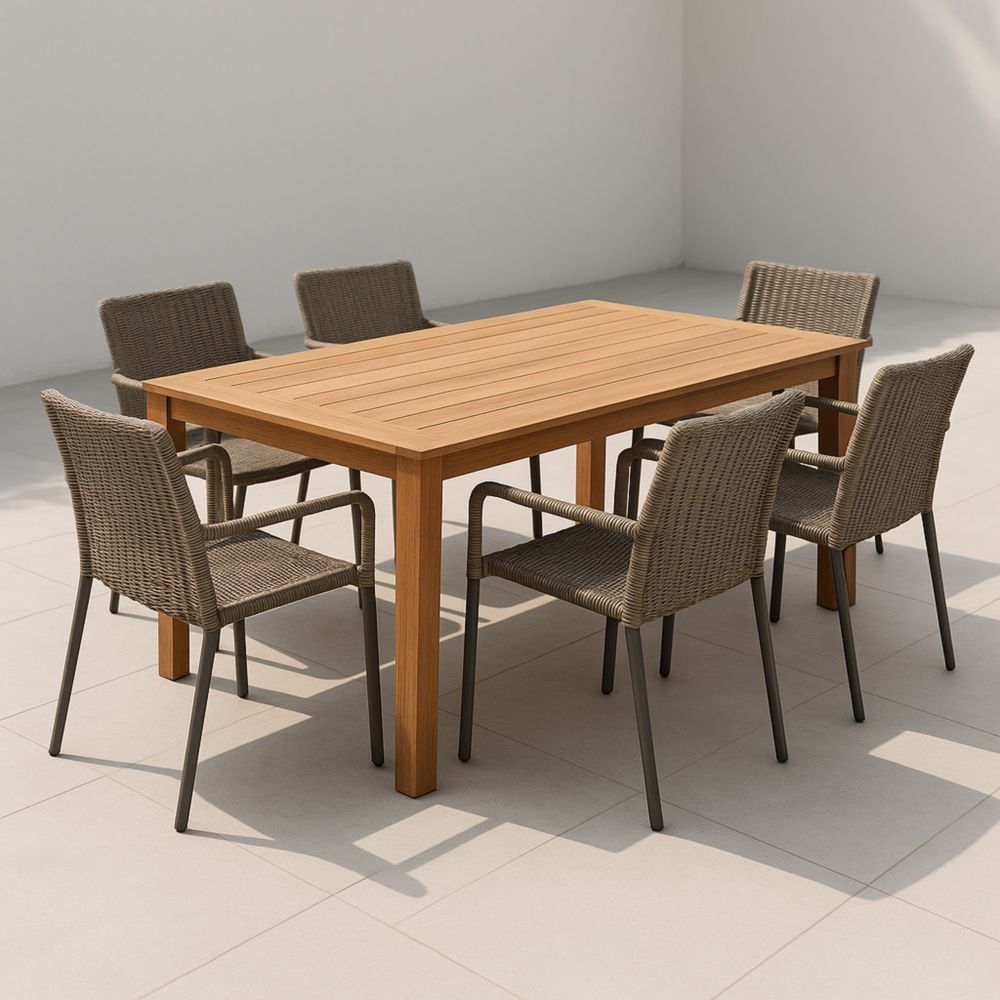 Ensemble de Salle à Manger Extérieur en Bois et Résine Tressée-velmontwood