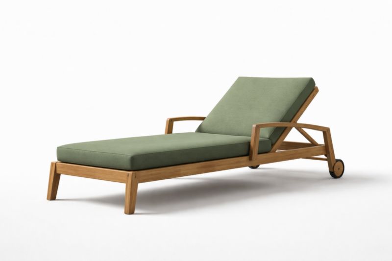 Chaise Longue en Bois de teck Coussin Vert Réglable 200x70x35 cm-velmontwood