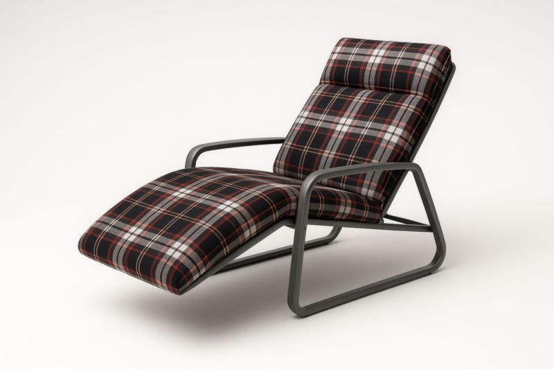 Chaise longue à carreaux en tissu et aluminium 180x60x70 cm-velmontwood