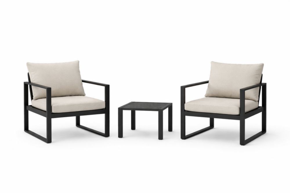 Ensemble de Deux Fauteuils en Aluminium avec Table et Coussins Beiges-velmontwood