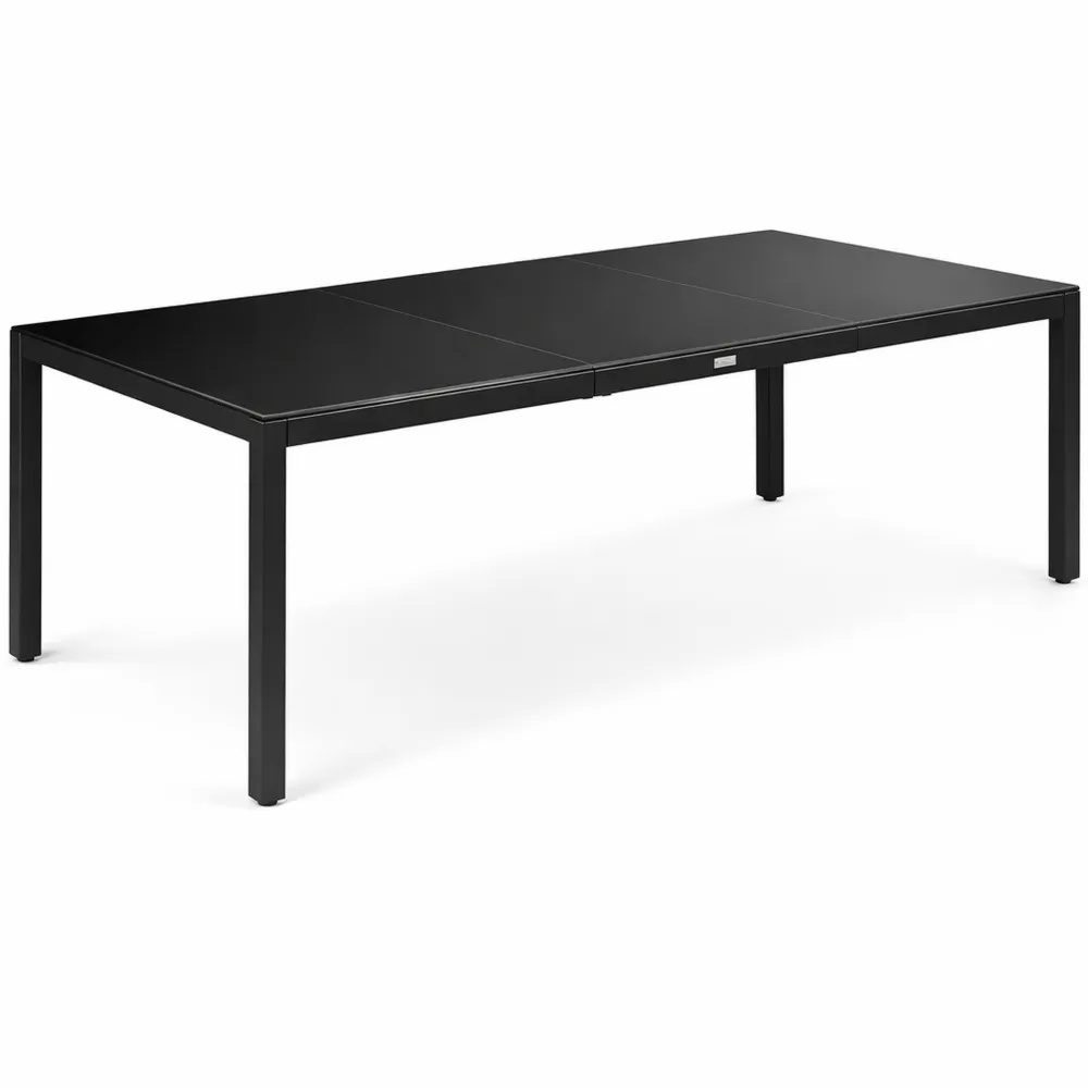 Grande table extérieure rectangulaire en verre et aluminium pour 8 personnes