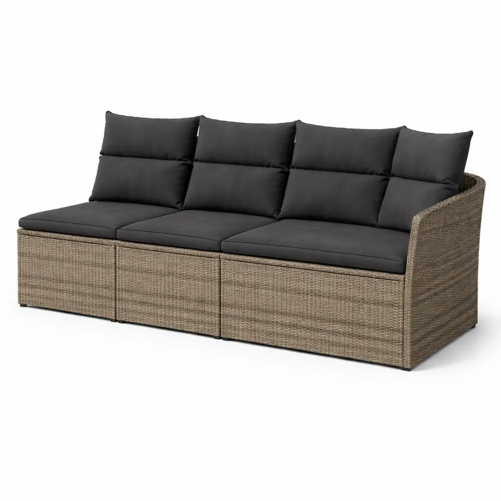 Sofa de Jardin 3 Places avec Coussins, Meuble pour Terrasse et Balcon Extérieur