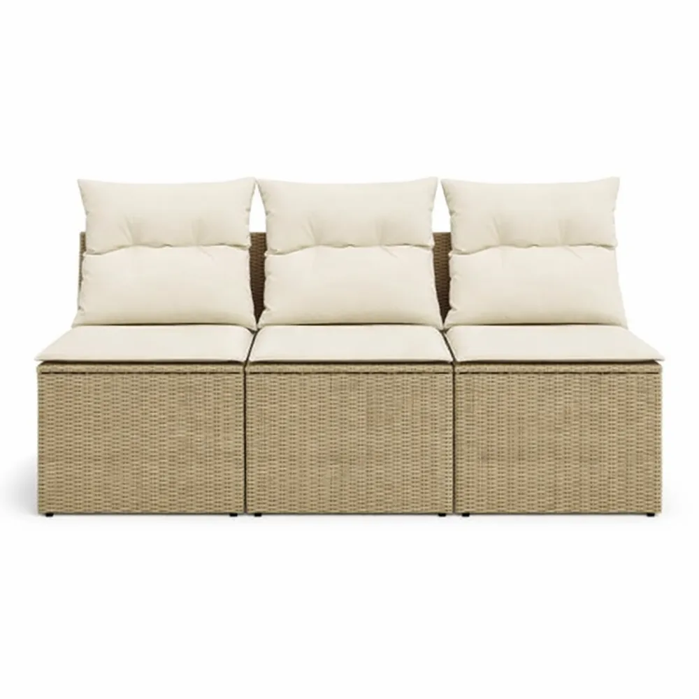 Canapé d'extérieur 3 places avec coussins, mobilier de jardin en résine