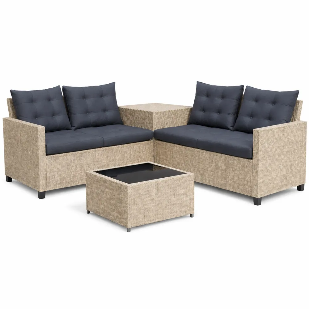 Salon de Jardin d'Angle en Résine Tressée avec Coussins