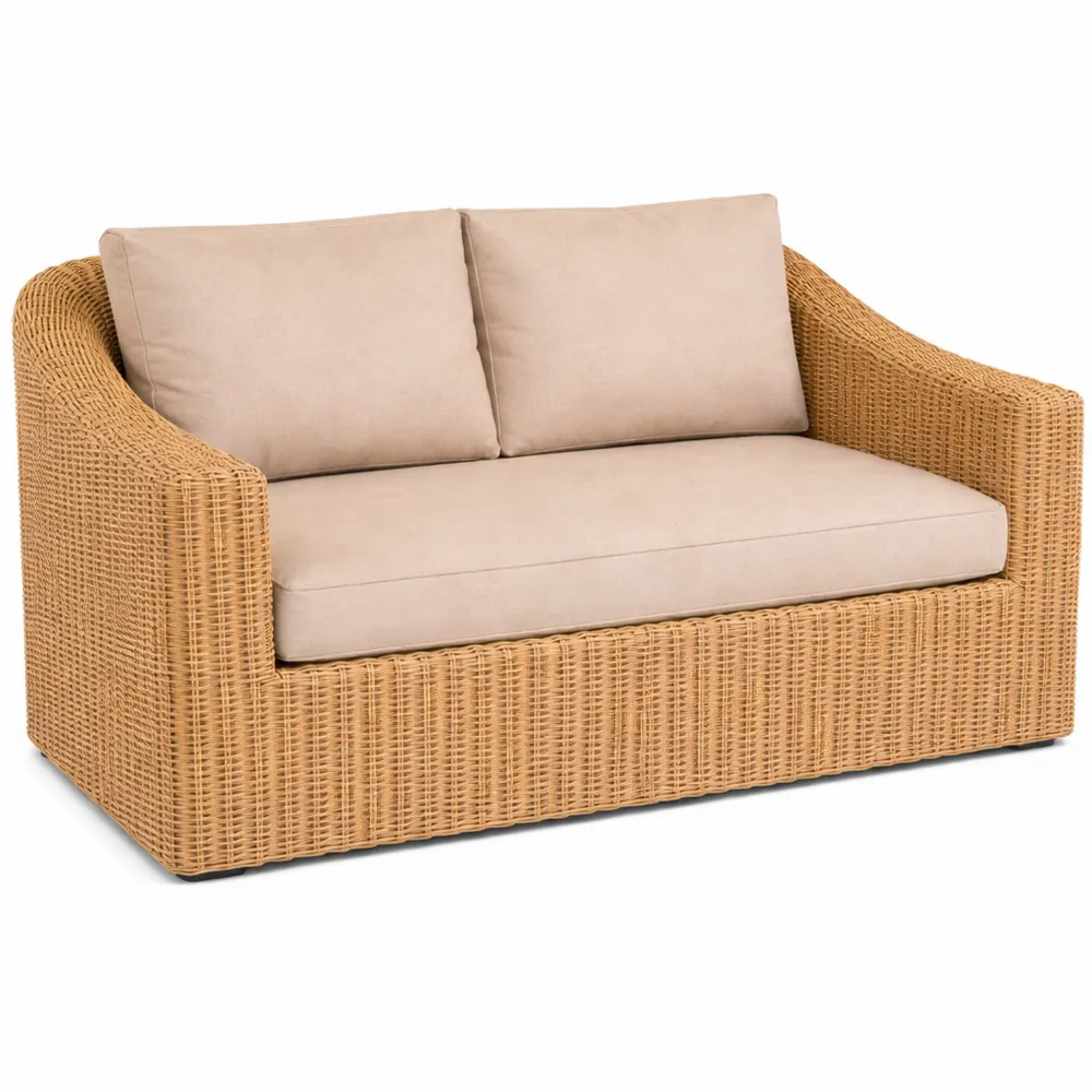 Sofa de Jardin 2 Places - Résine Tressée - Coussins Déperlants