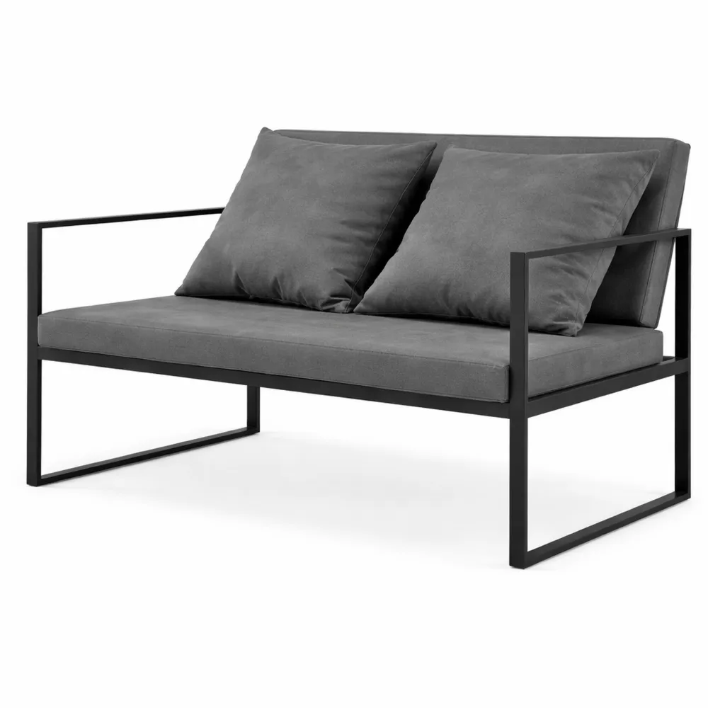 Canapé de Jardin en Métal avec Coussins Noirs 70 x 114 x 60 cm