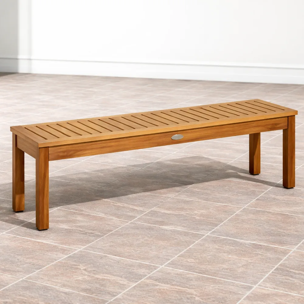 Banc extérieur en bois d'acacia sans dossier, 3 places