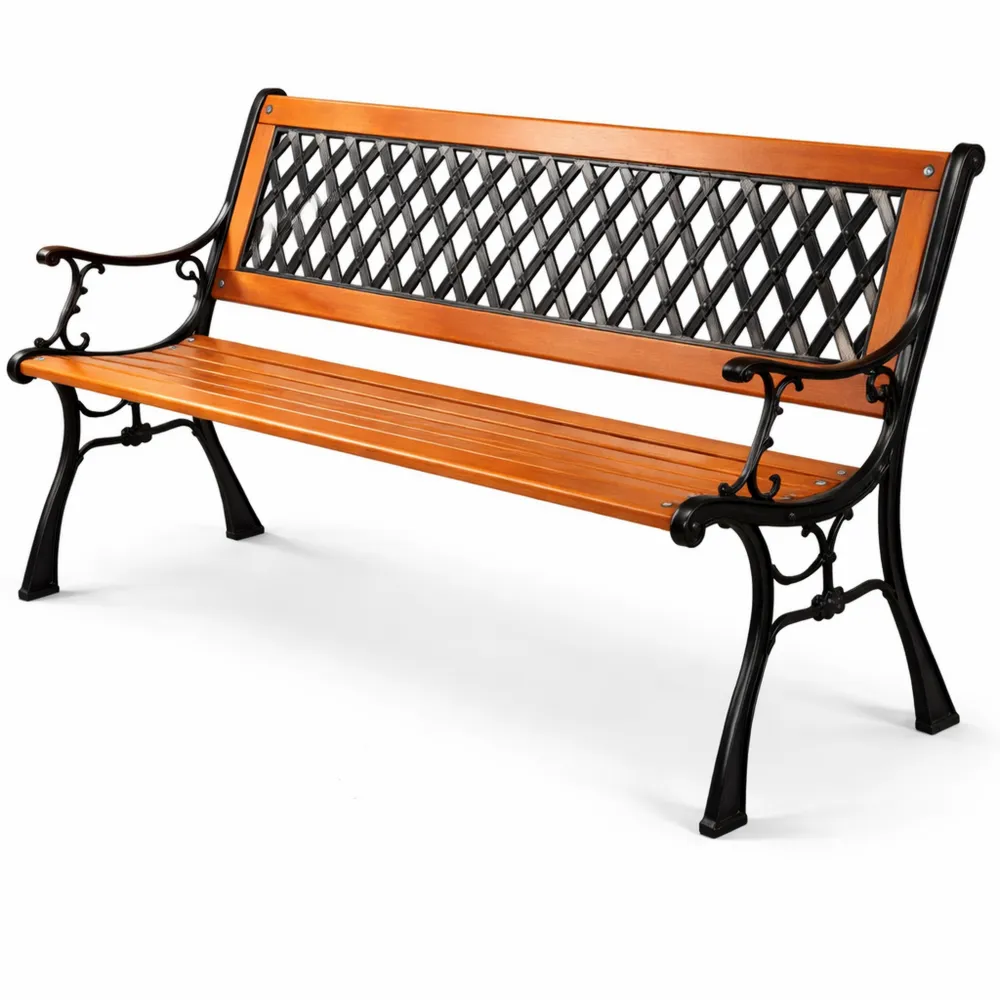 Banc de Jardin en Bois avec Pieds en Fer, Ergonomique avec Accoudoirs