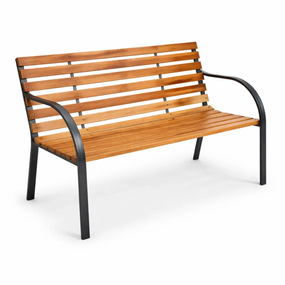 Banc extérieur en bois et métal pour jardin, 2 places, résistant aux intempéries