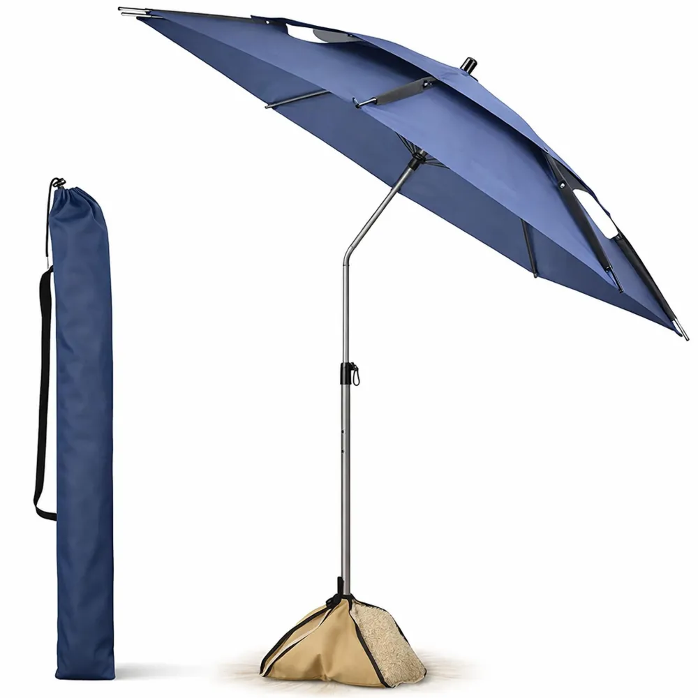 Grand parasol de plage inclinable avec protection UV