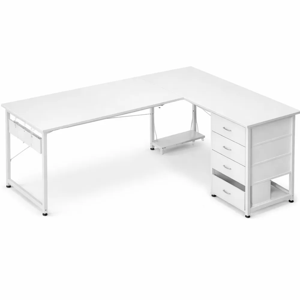 Bureau d'angle réversible avec rangement et ports USB pour domicile