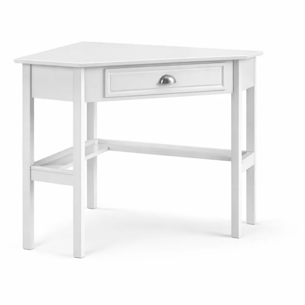 Table d'angle informatique avec tiroir et étagère de rangement blanc