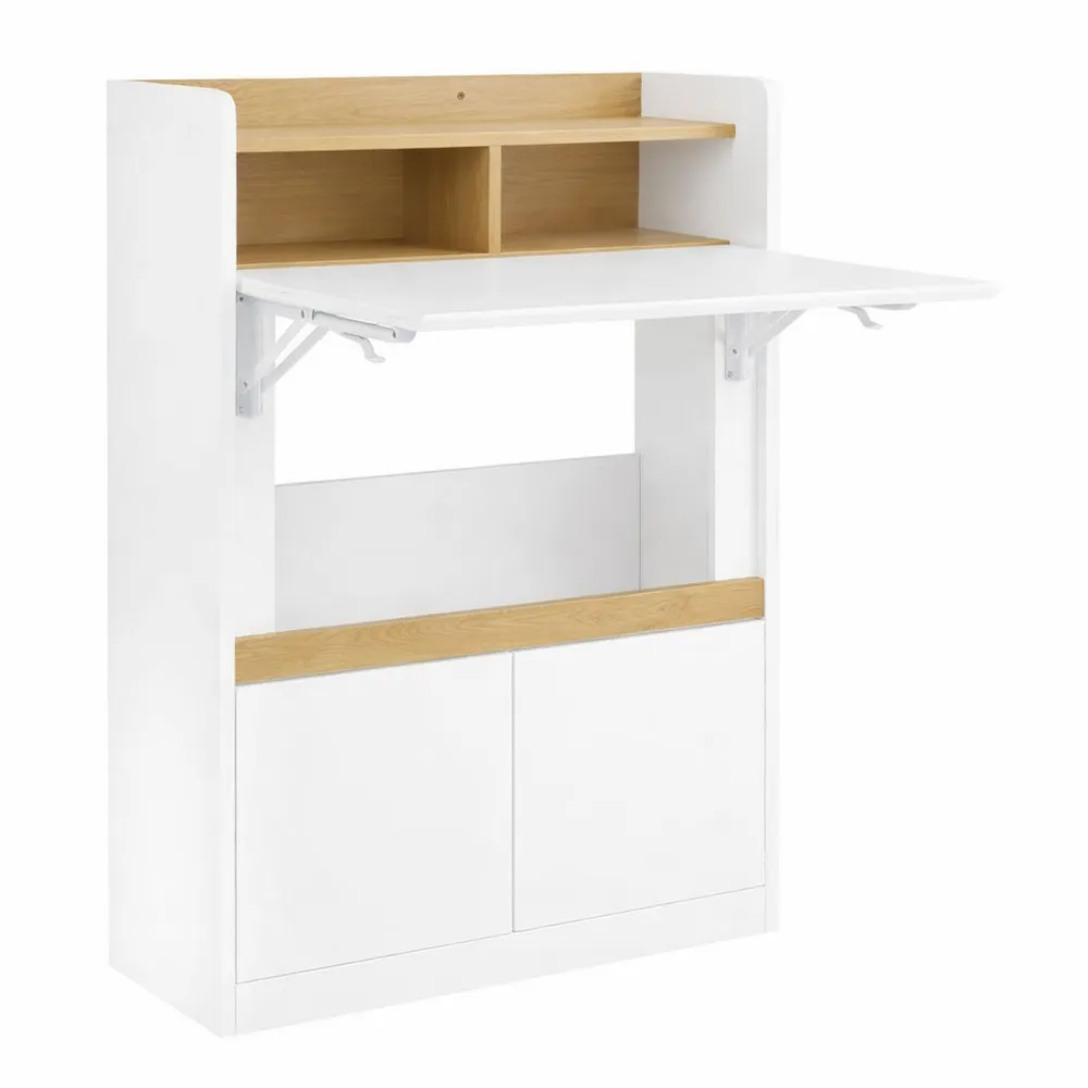 Bureau pliable avec étagères et tiroirs compact