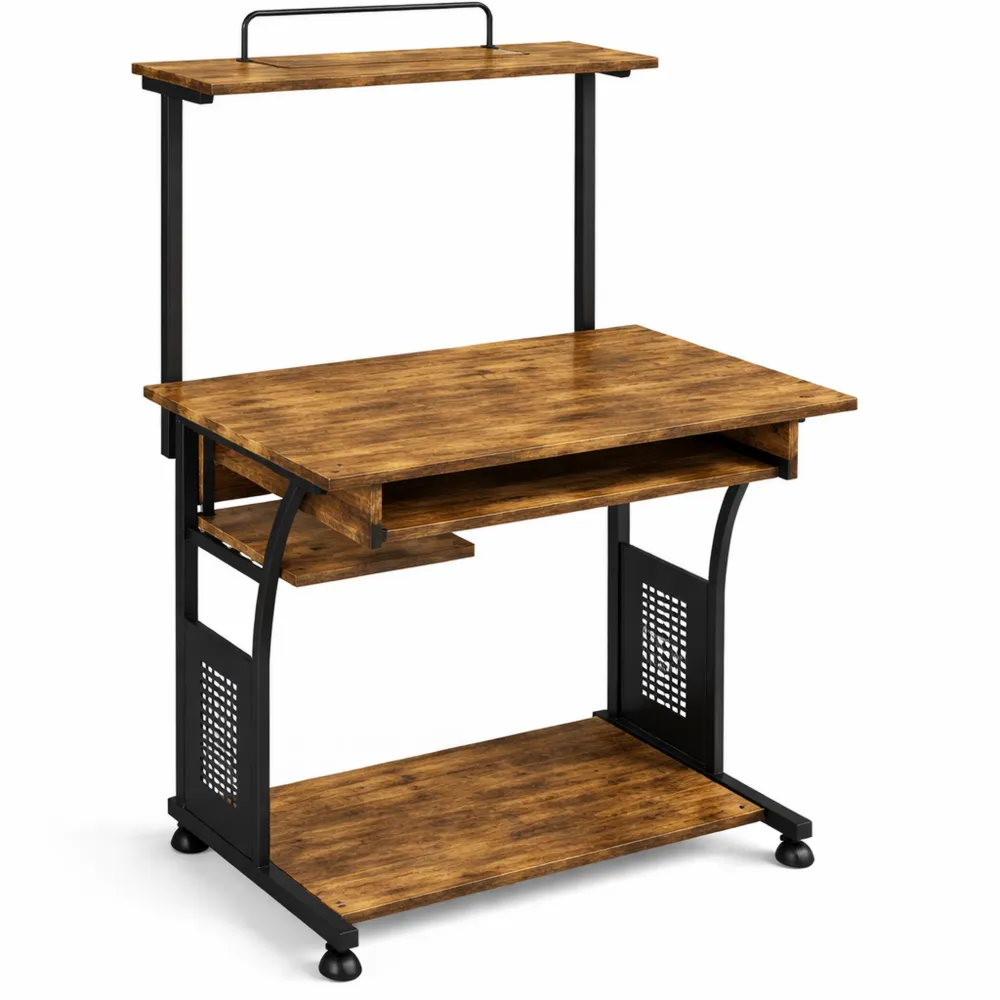 Bureau d'ordinateur mobile à 3 niveaux avec rangement pour maison