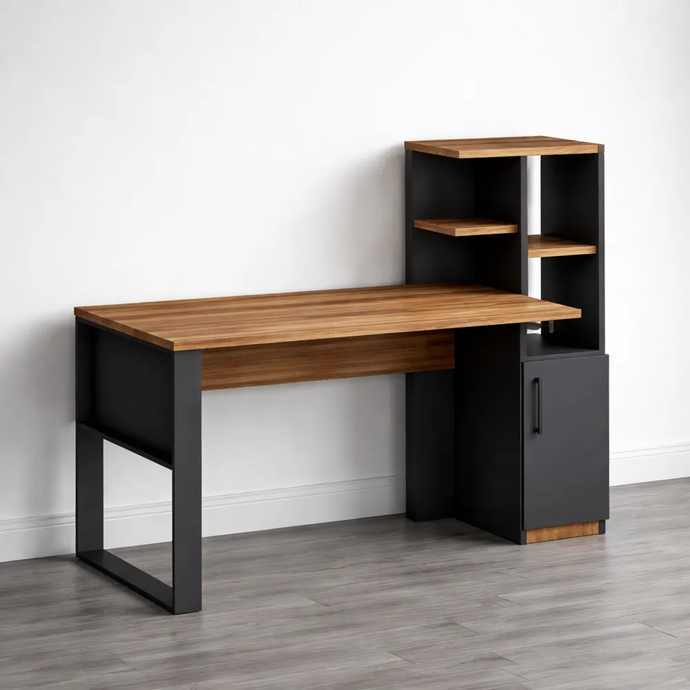 Table d'ordinateur moderne avec étagères et rangement intégré