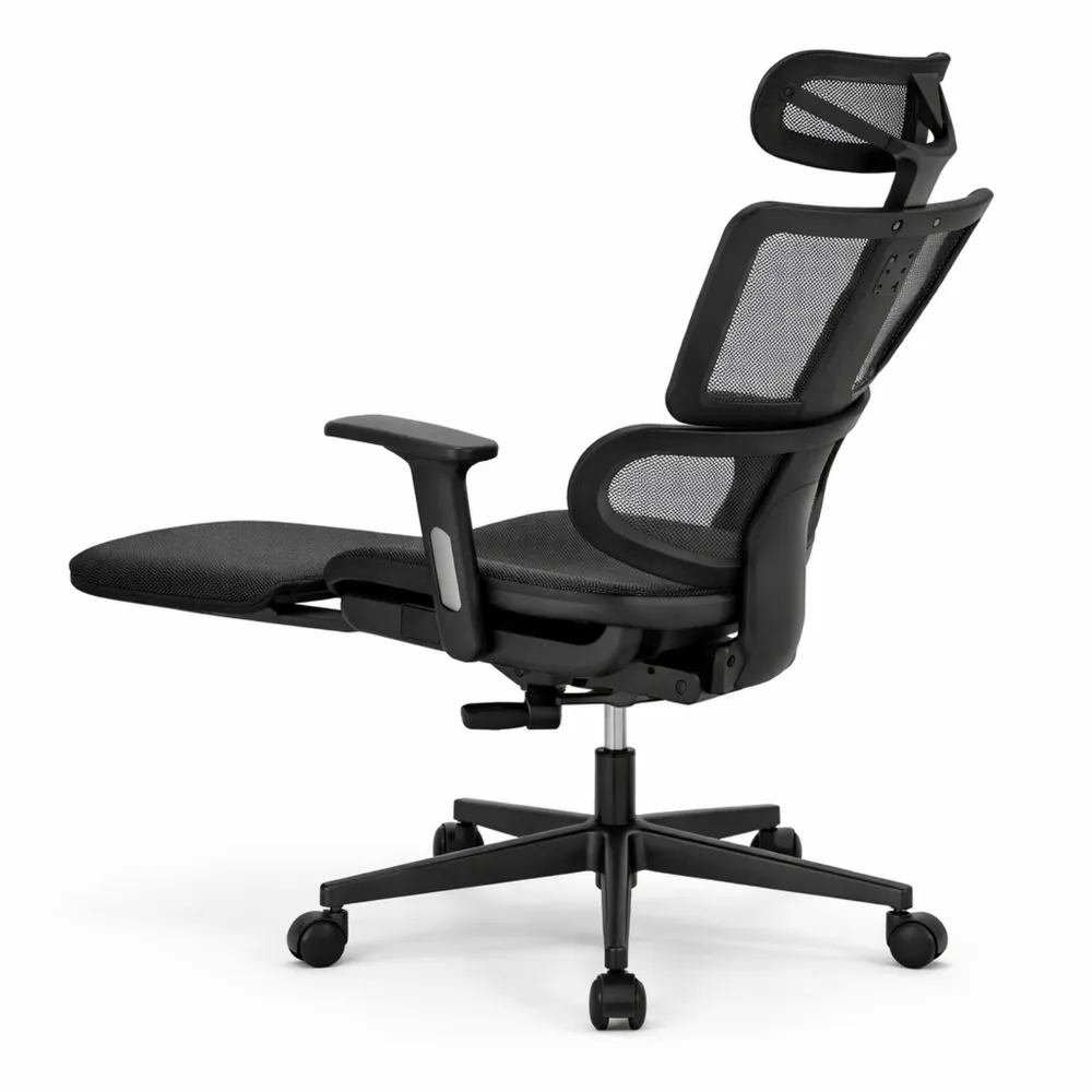 Chaise Ergonomique de Bureau avec Repose-Pieds Rétractable, Dossier Haut, Inclinable 90-130°