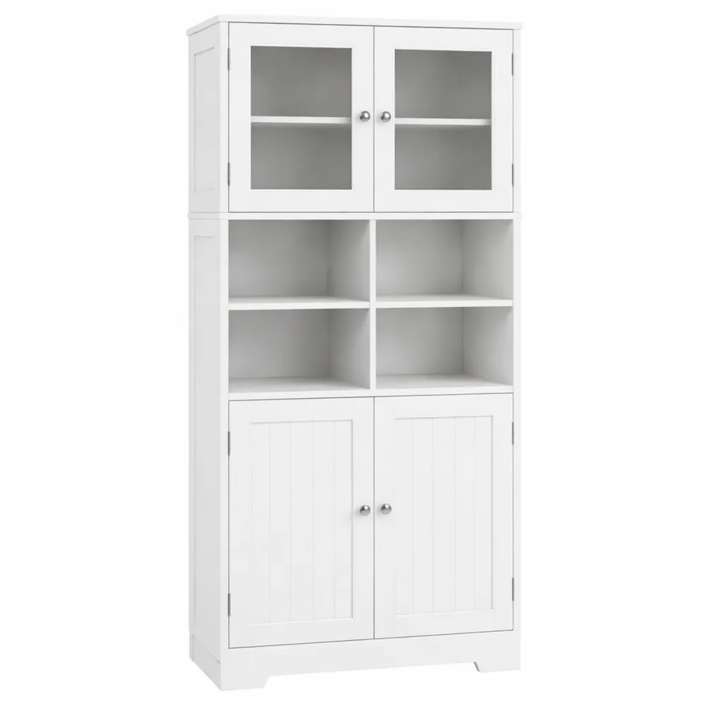 Buffet de Cuisine avec Étagères Réglables et Portes en Verre pour Salon