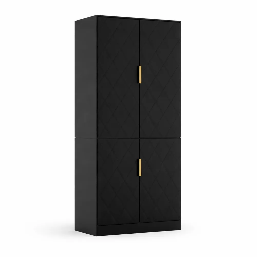 Buffet de Cuisine Scandinave, Armoire à 4 Portes avec Étagères Réglables, Style Élégant, 60 x 30 x 150 cm, Noir