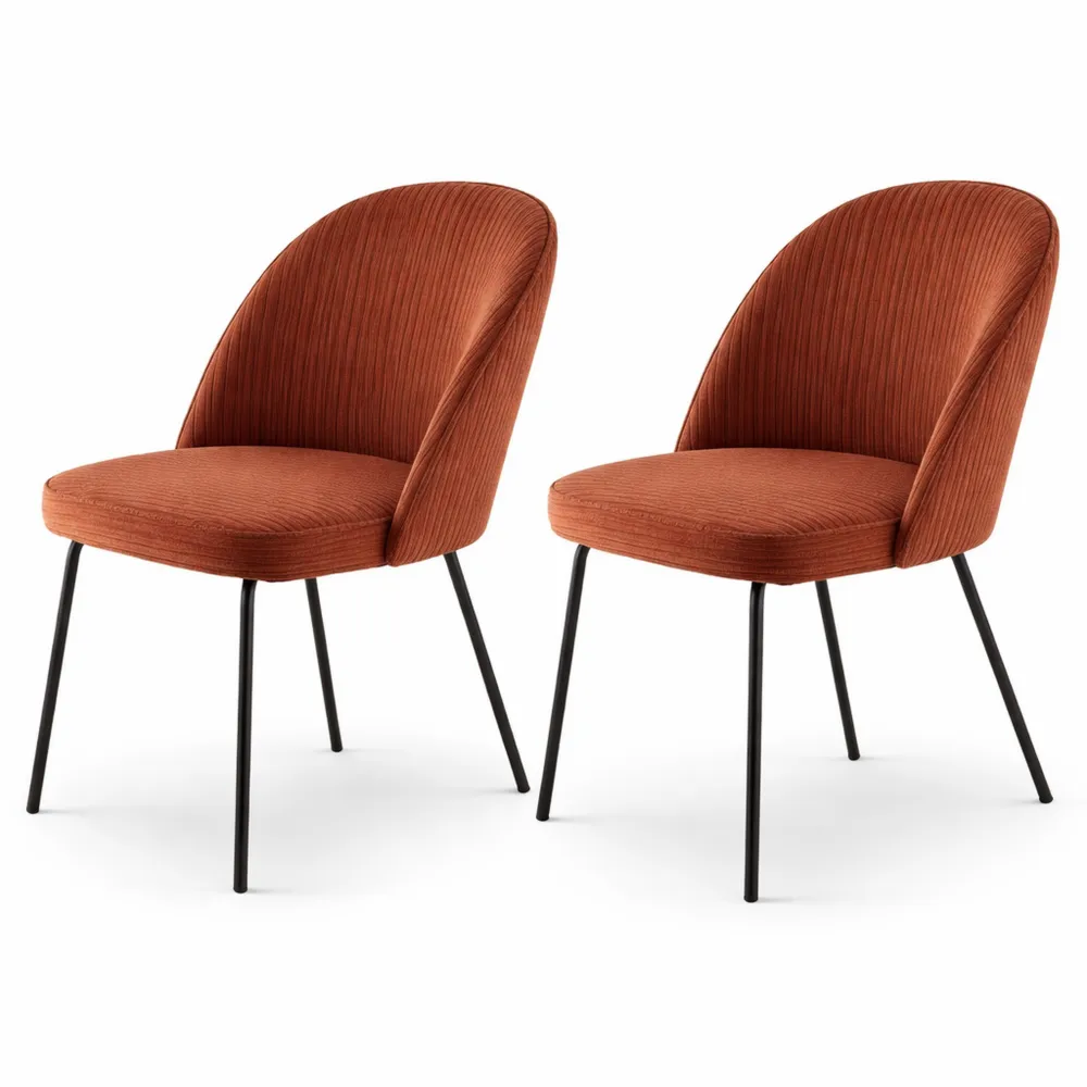 Lot de 2 chaises en velours côtelé et métal noir pour salle à manger, couleur terracotta