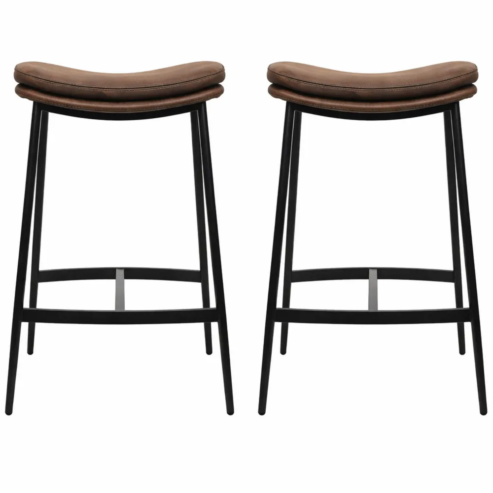 Ensemble de 2 tabourets hauts industriels avec repose-pieds, assise incurvée, 48,5 x 38,5 x 68,5 cm, marron et noir