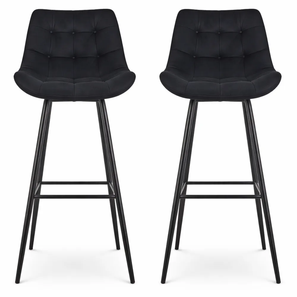 Ensemble de 2 tabourets de bar en velours noir avec structure métallique