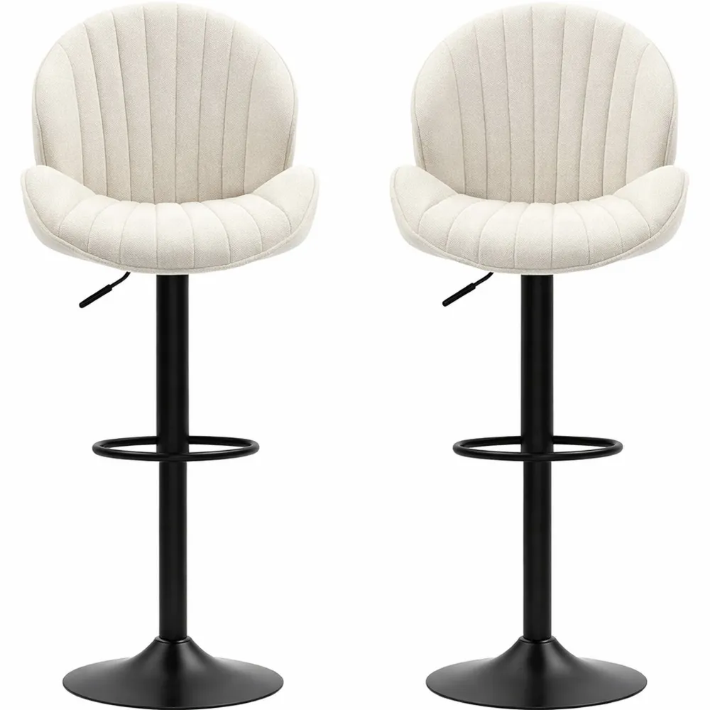 Tabourets de bar pivotants réglables avec dossier et repose-pieds en acier, beige